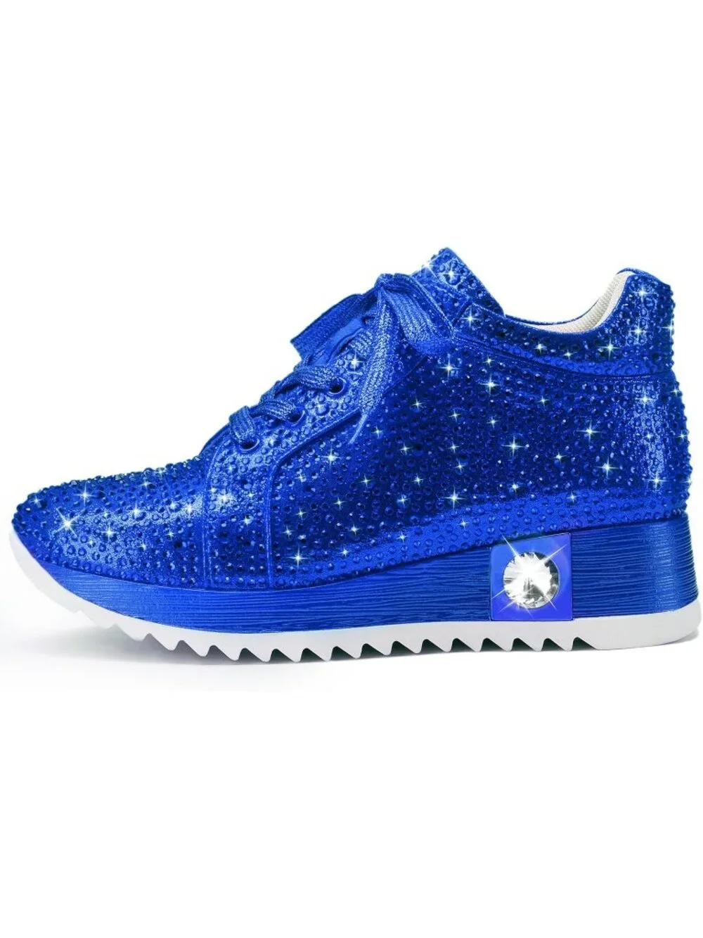 Women's Blue Glitter Sparkly Rhinestone High Top Trendy Sequin Fashion Sneakers